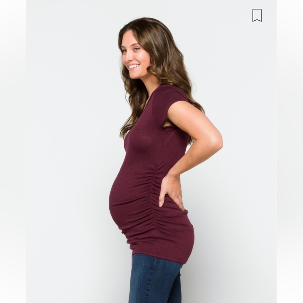 Market and spruce Alma maternity short sleeve knit top, burgundy, small.